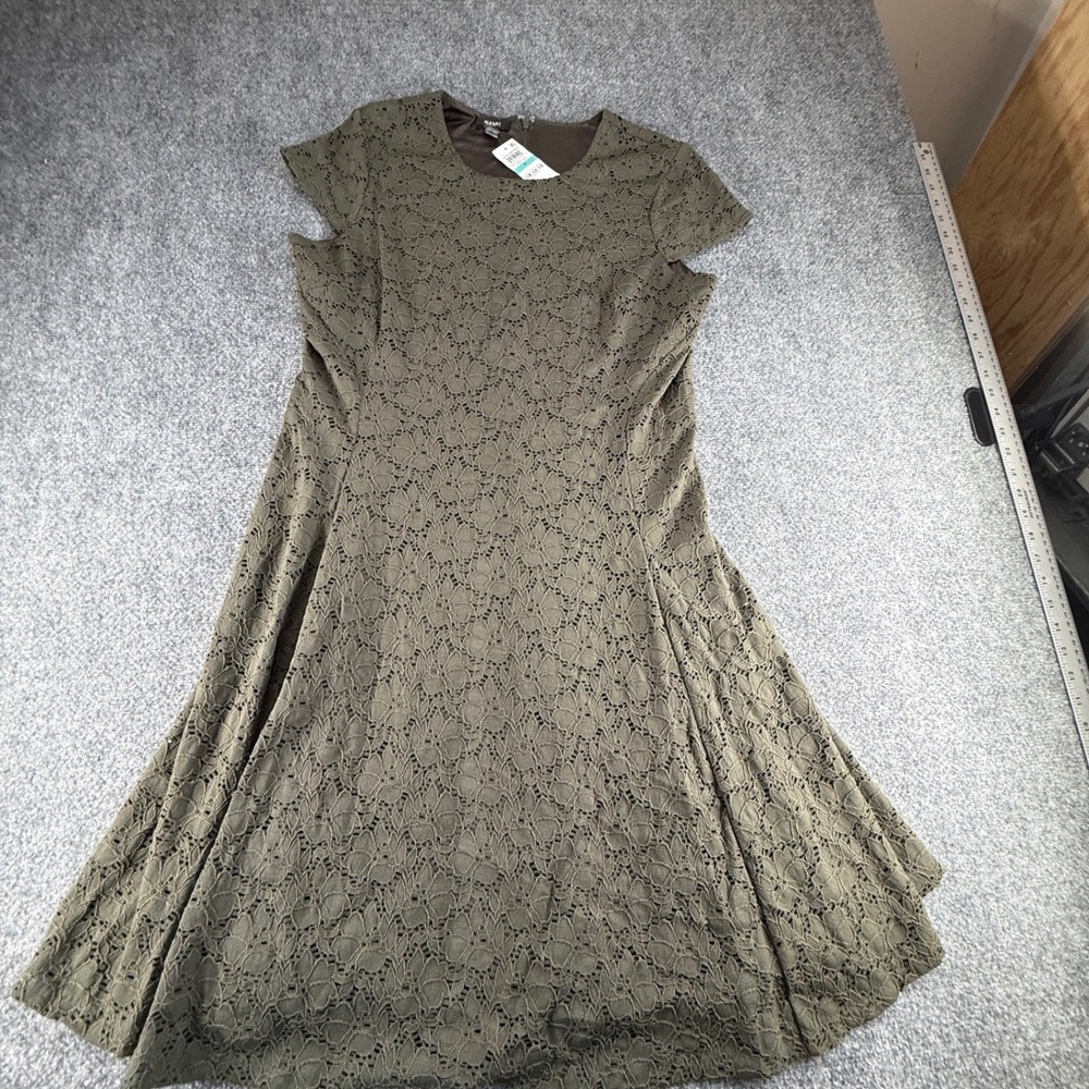 Alfani Womens Urban Olive Floral Lace Fit and Flare Dress 75417 Size 16 NEW